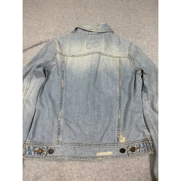 Y2K Hollister Junior Womens Size L Distressed Denim Jacket HCO Surf - Picture 9 of 10